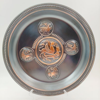 Тарелка настенная декоративная, медь, чернение, Кольчугинский завод цветных металлов, СССР, 1970-1990 гг.