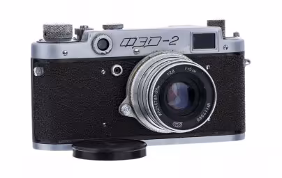 Фотоаппарат "ФЭД-2" с объективом "Индустар-26М" в родном кофре, металлический сплав, Харьковский машиностроительный завод «ФЭД», СССР, 1955-1970 гг., Харьковский машиностроительный завод им. Дзержинского (ФЭД)