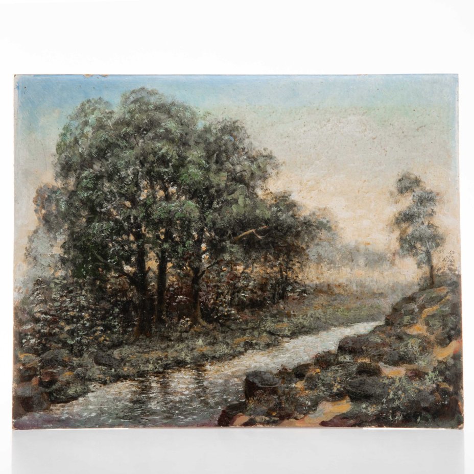 Картина "Речной пейзаж", автор Чудаков Серафим Сергеевич, масло, картон