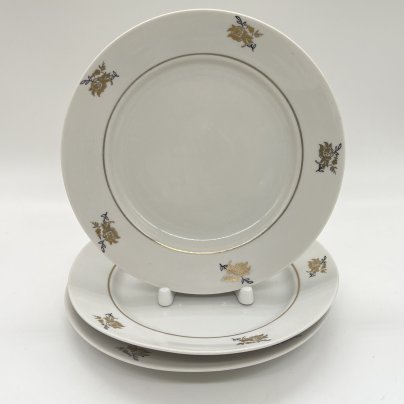 Набор из 3 тарелок с декором "Роза", фарфор, деколь, золочение, Дулевский фарфоровый завод (Дулёво), СССР, 1970-1980 гг.