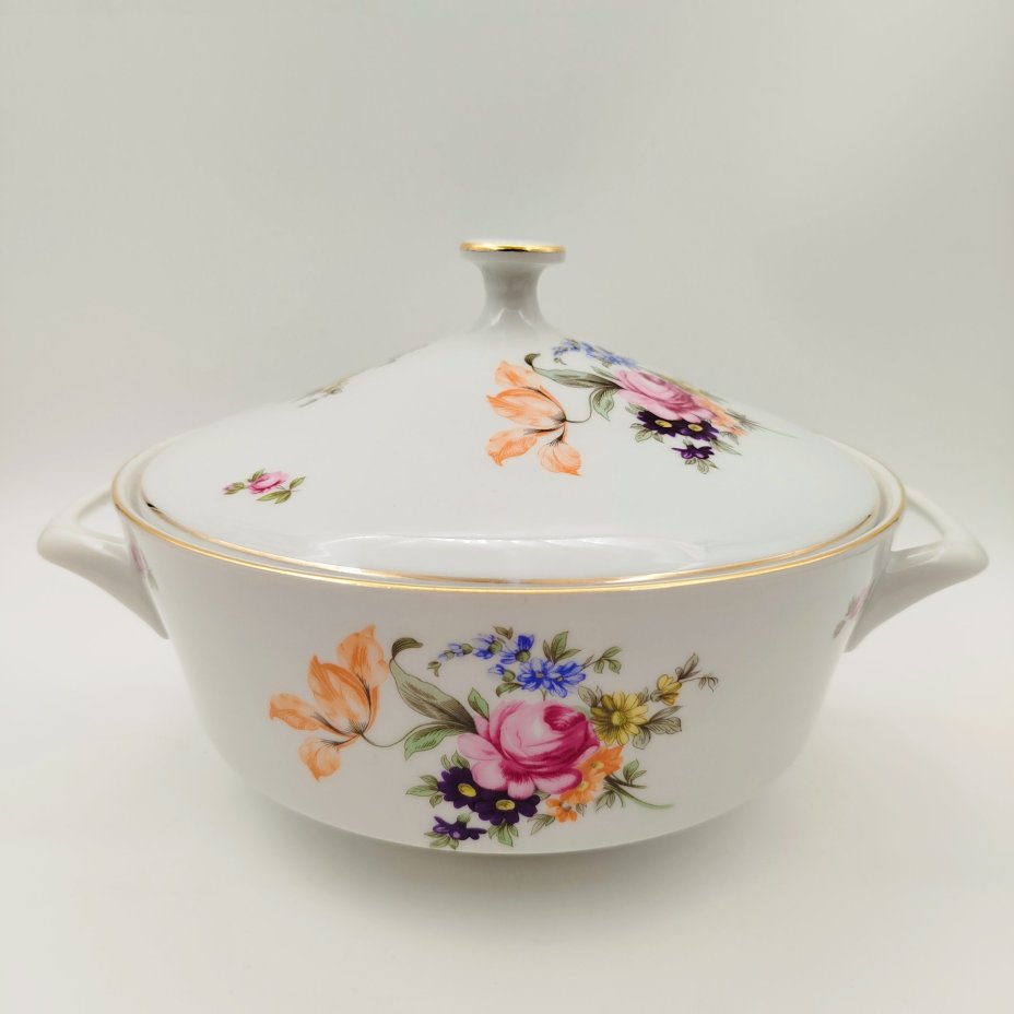 Супница с цветочным декором, фарфор, деколь, золочение, Bohemia (Neurohlau), Чехословакия, 1970-1990 гг., Bohemia (Neurohlau)