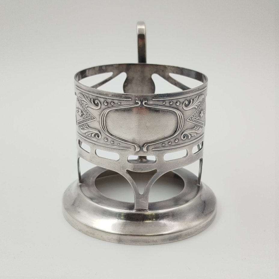 Подстаканник в стиле Модерн, мНЦ (медь-никель-цинк), Киевский завод столовых приборов и посуды им. Дзержинского (ЗiД, ЗиД), СССР, 1950-1962 гг.