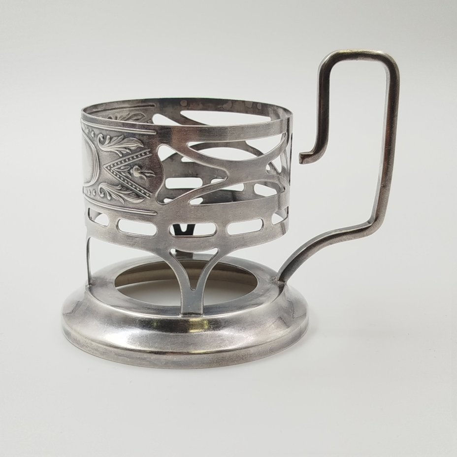 Подстаканник в стиле Модерн, мНЦ (медь-никель-цинк), Киевский завод столовых приборов и посуды им. Дзержинского (ЗiД, ЗиД), СССР, 1950-1962 гг.