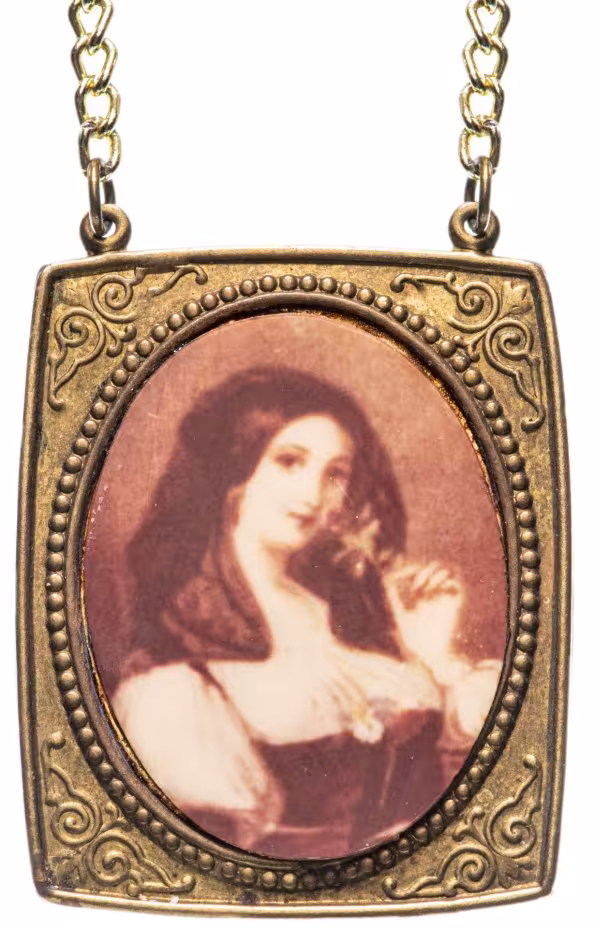 Кулон винтажный с подвеской и портретом юной красавицы, латунь, СССР, 1970-1980 гг.