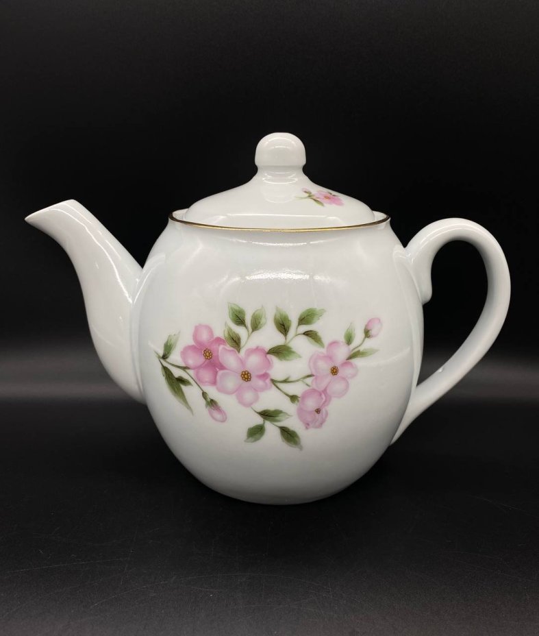 Чайник заварочный с цветочным декором, фарфор, деколь, золочение, Royal Dux