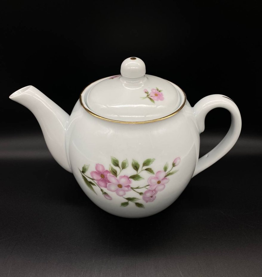 Чайник заварочный с цветочным декором, фарфор, деколь, золочение, Royal Dux