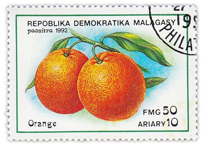 Мадагаскар (Малагасийская Республика) почтовая марка 1992 "Фрукты. Апельсины"