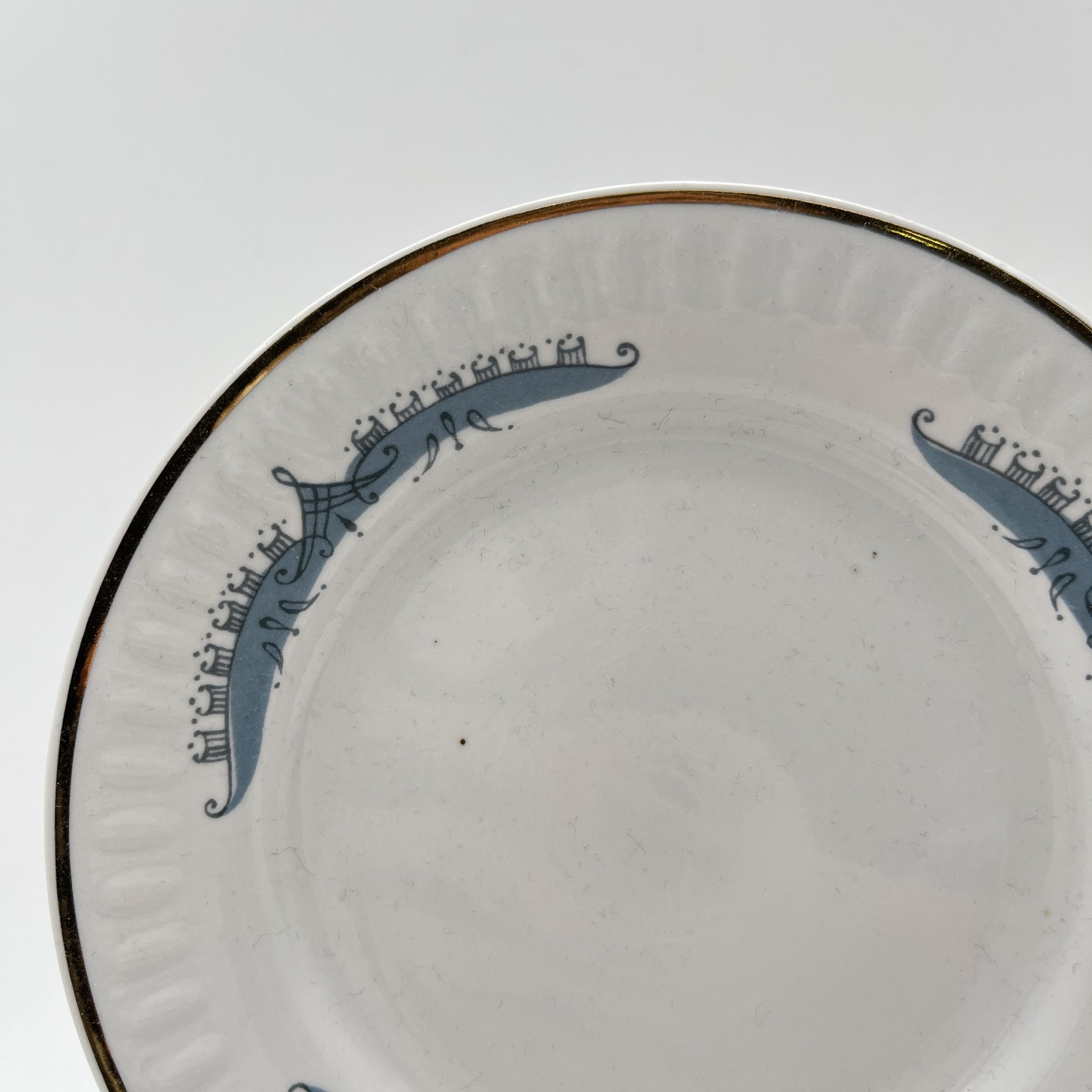 Набор из 5-ти тарелок, выполненных в голубых оттенках, фарфор, деколь, золочение, Тернопольский фарфоровый завод, СССР, 1975-1991 гг.