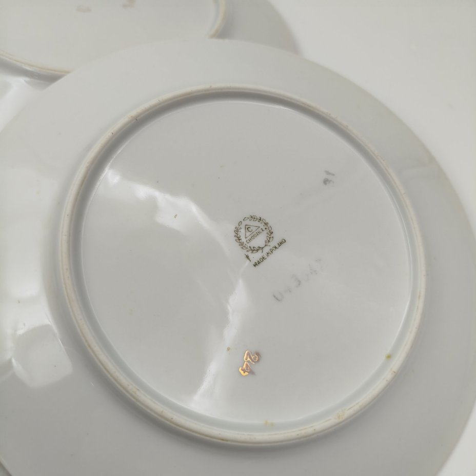 Набор из пяти закусочных тарелок с цветочным декором, фарфор, деколь, золочение, Chodziez, Польша, 1964-1990 гг.