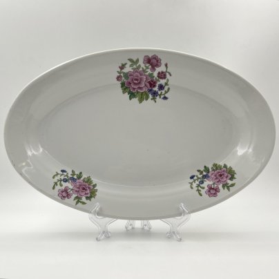 Салатник (селёдочница) с цветочным декором, фарфор, деколь, Дулевский фарфоровый завод (Дулёво), СССР, 1968-1991 гг.