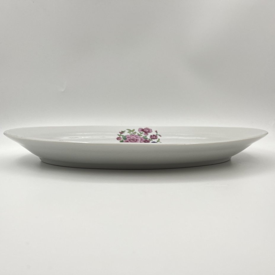 Салатник (селёдочница) с цветочным декором, фарфор, деколь, Дулевский фарфоровый завод (Дулёво), СССР, 1968-1991 гг.