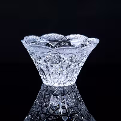 Ваза для фруктов с рельефным геометрическим декором, стекло, СССР, 1970-1990 гг.