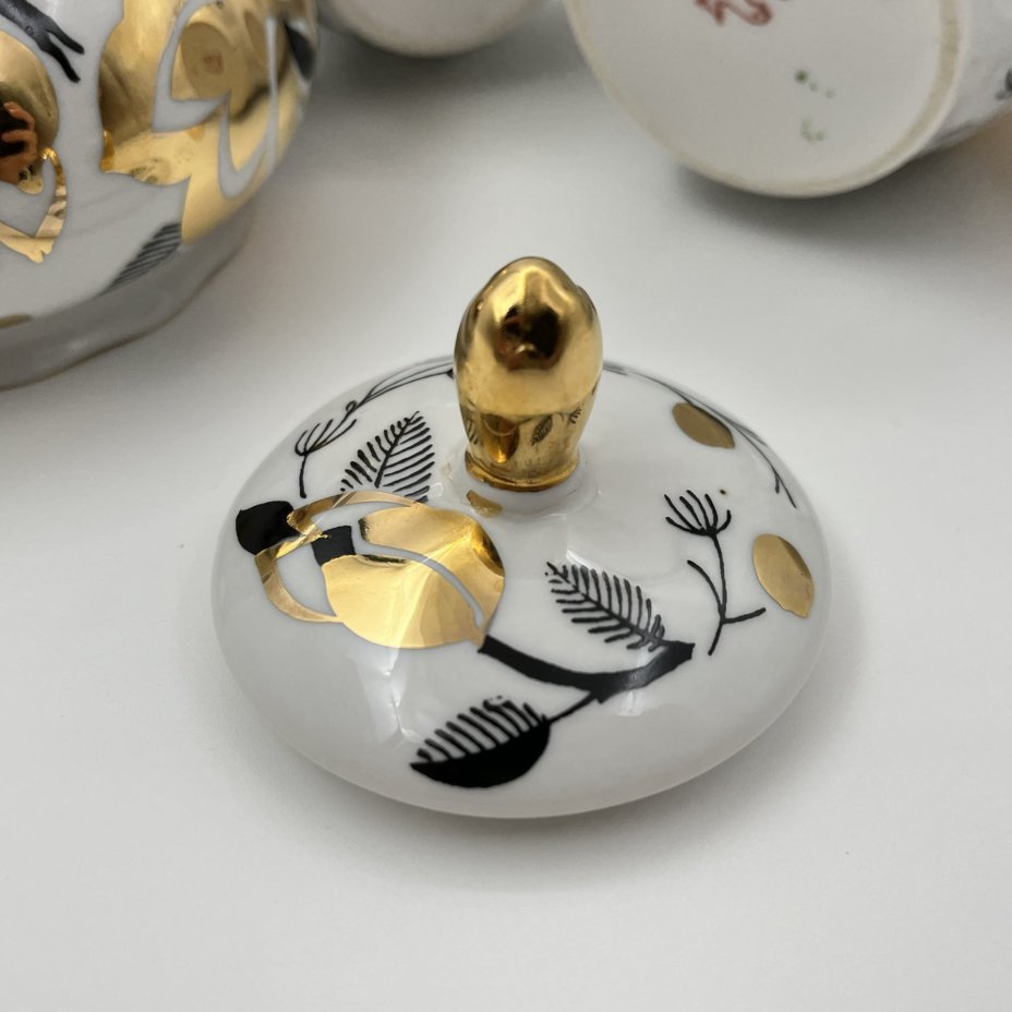 Набор чайный "Золотая роза" (3 предмета), фарфор, деколь, золочение, Дмитровский фарфоровый завод (ДФЗ Вербилки), СССР, 1965-1991 гг.