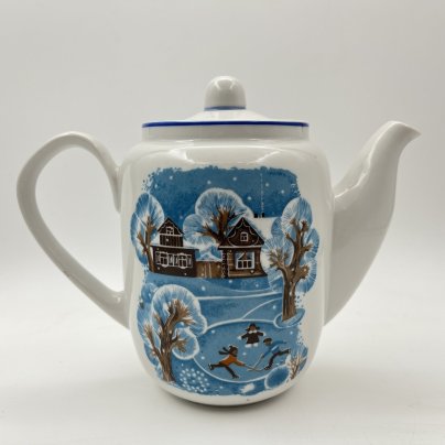 Кофейник "Зима", фарфор, крытье, деколь, Дмитровский фарфоровый завод (ДФЗ Вербилки), СССР, 1952-1992 гг.