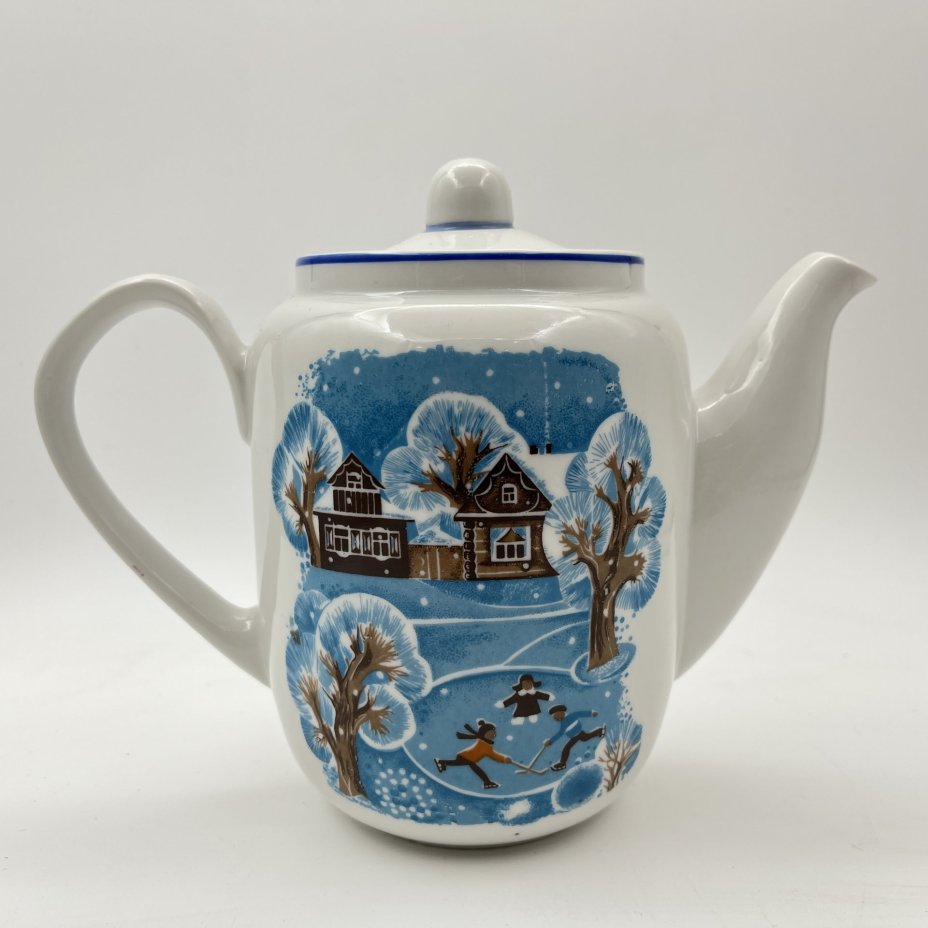 Кофейник "Зима", фарфор, крытье, деколь, Дмитровский фарфоровый завод (ДФЗ Вербилки), СССР, 1952-1992 гг.