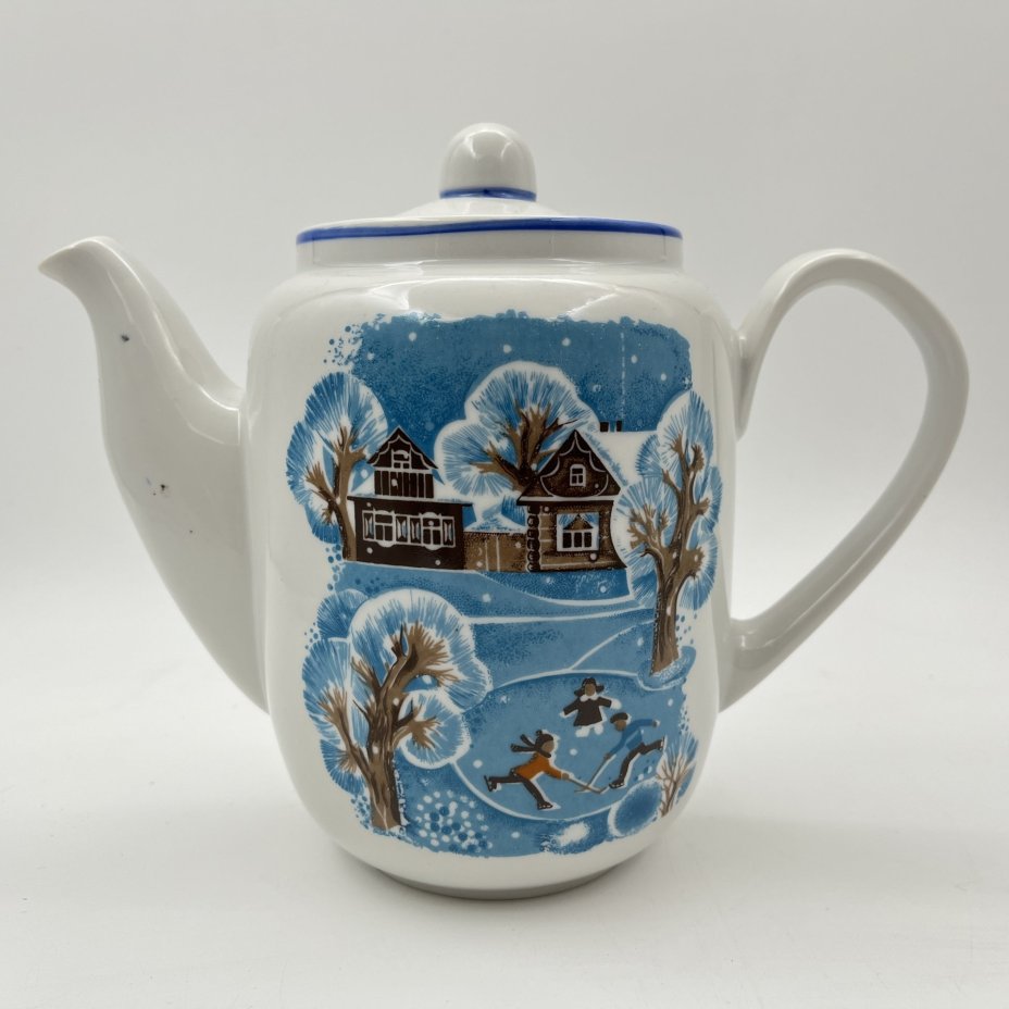 Кофейник "Зима", фарфор, крытье, деколь, Дмитровский фарфоровый завод (ДФЗ Вербилки), СССР, 1952-1992 гг.