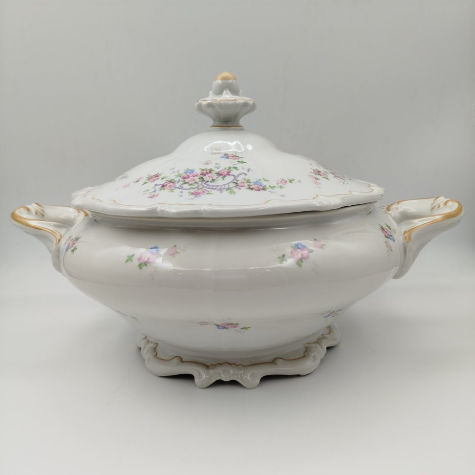 Супница "Katharina" с цветочным декором, фарфор, деколь, Weimar Porzellan (Веймарский фарфор), ГДР, 1924-1948 гг.