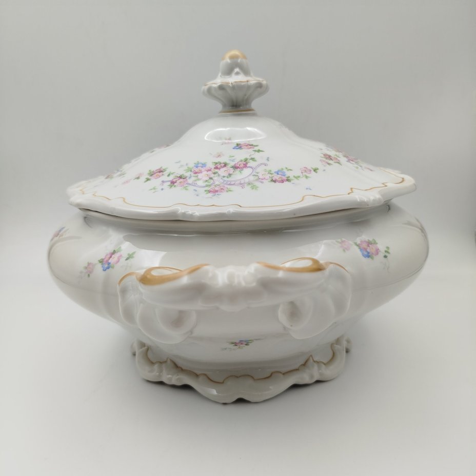 Супница "Katharina" с цветочным декором, фарфор, деколь, Weimar Porzellan (Веймарский фарфор), ГДР, 1924-1948 гг.