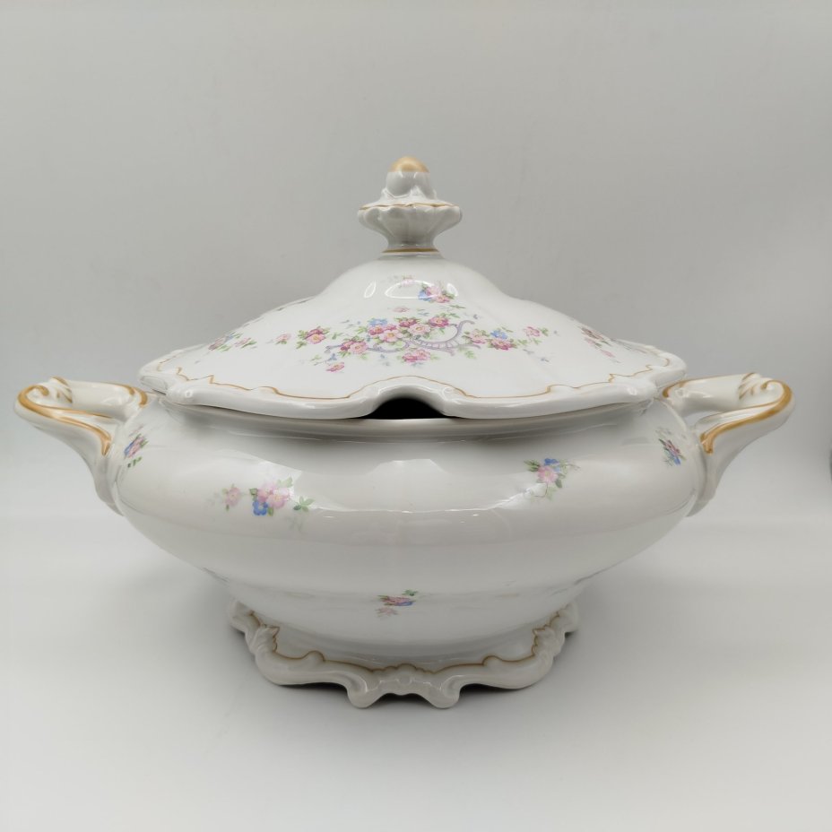 Супница "Katharina" с цветочным декором, фарфор, деколь, Weimar Porzellan (Веймарский фарфор), ГДР, 1924-1948 гг.