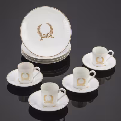 Набор кофейный на 4 персоны с декором в виде лаврового венка, Porcelaine de Paris