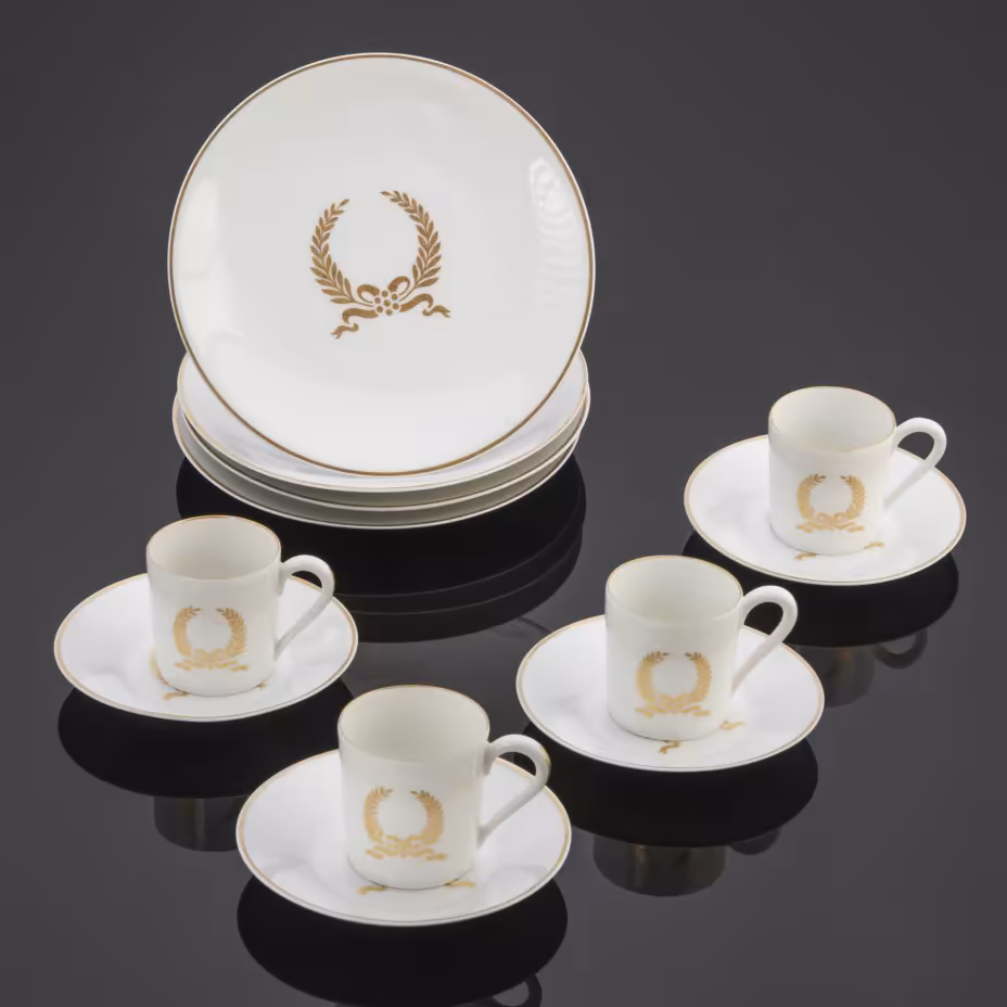 Набор кофейный на 4 персоны с декором в виде лаврового венка, Porcelaine de Paris