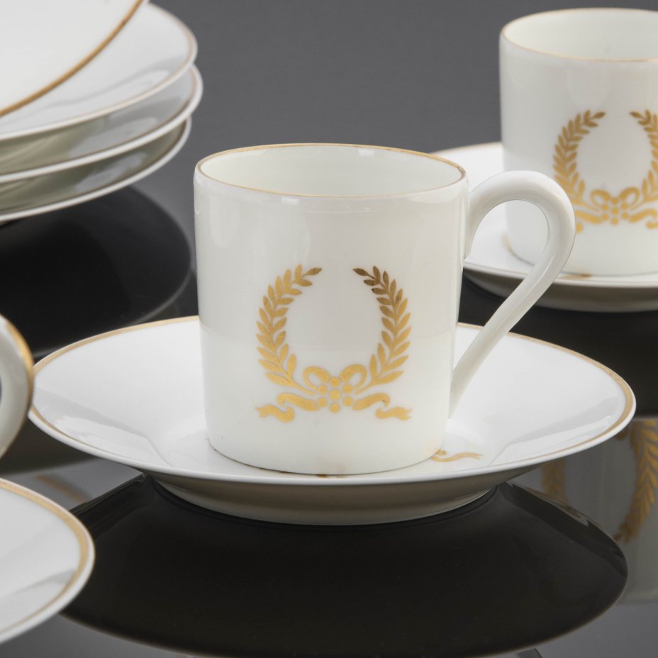 Набор кофейный на 4 персоны с декором в виде лаврового венка, Porcelaine de Paris