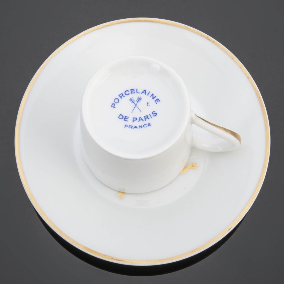 Набор кофейный на 4 персоны с декором в виде лаврового венка, Porcelaine de Paris