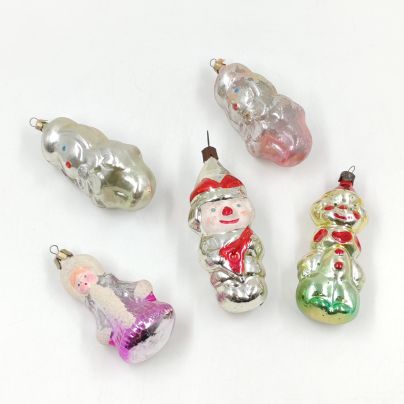 Набор из 5-ти елочных игрушек, стекло, краска, металл, пластик, СССР, 1960-1980 гг.