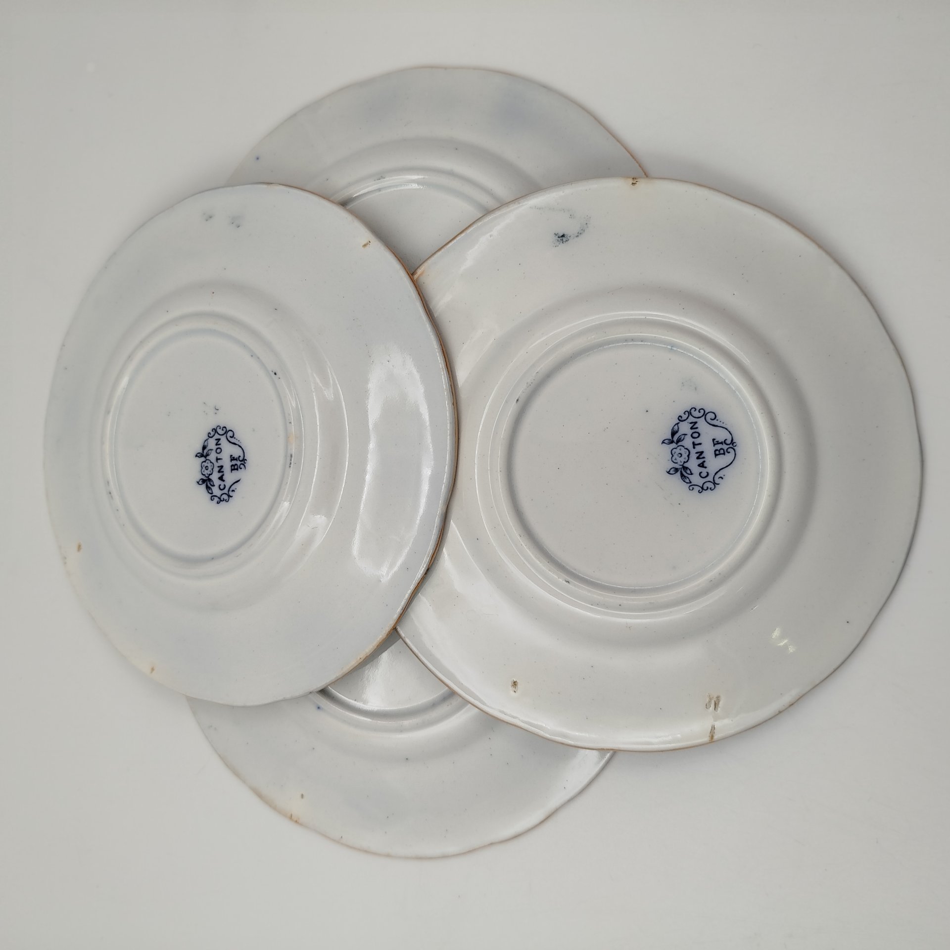 Набор из 4-х пирожковых (закусочных) тарелок в восточном стиле, серия "Canton", фаянс, деколь с подрисовкой, люстр, Boch Freres Keramis, Бельгия, 1894-1919 гг.