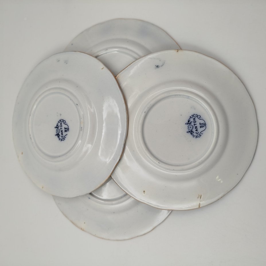 Набор из 4-х пирожковых (закусочных) тарелок в восточном стиле, серия "Canton", фаянс, деколь с подрисовкой, люстр, Boch Freres Keramis, Бельгия, 1894-1919 гг.