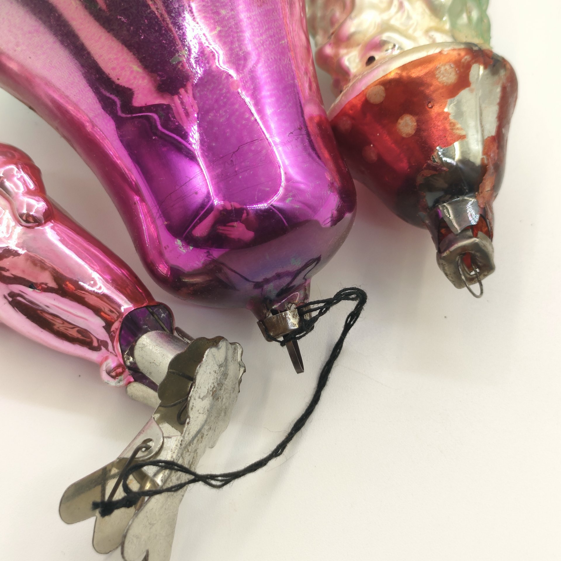 Набор ёлочных игрушек различных форм и расцветок (7 шт.), стекло, краска, металл, СССР, 1960-1980 гг.