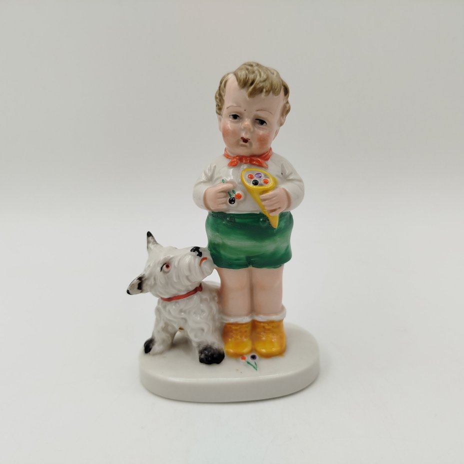 Статуэтка "Мальчик с собакой", фарфор, роспись, Германия, 1950-1980 гг.