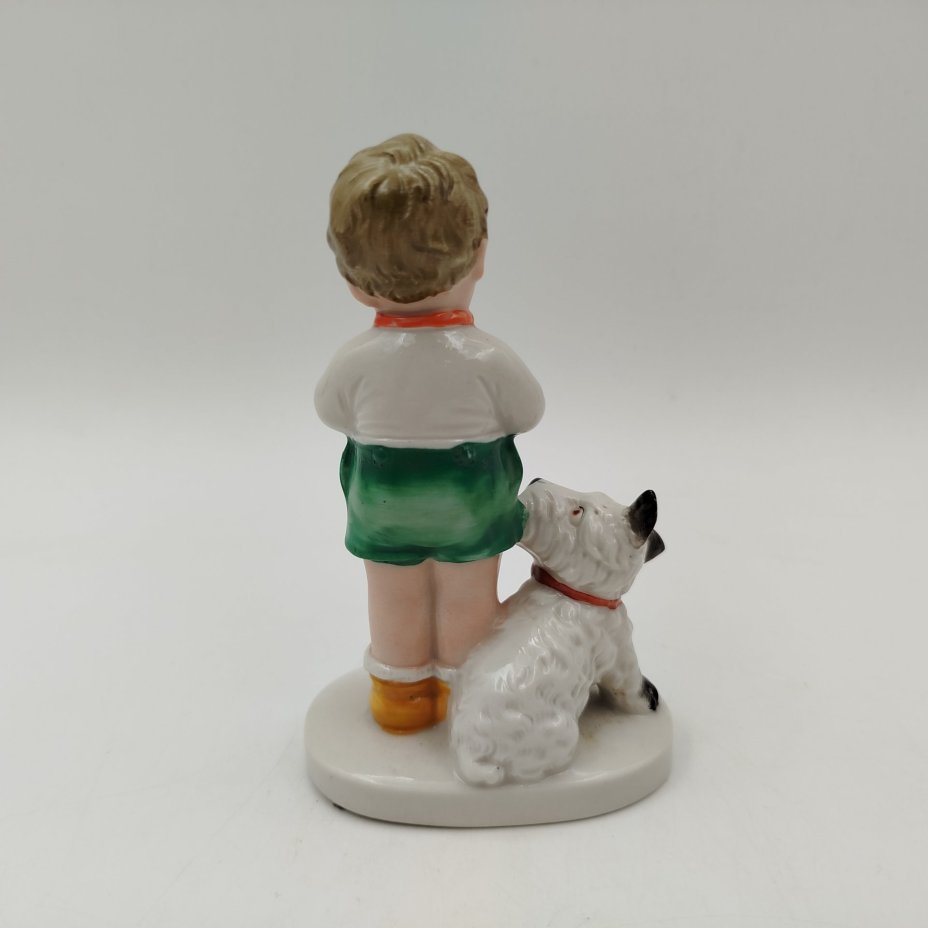 Статуэтка "Мальчик с собакой", фарфор, роспись, Германия, 1950-1980 гг.