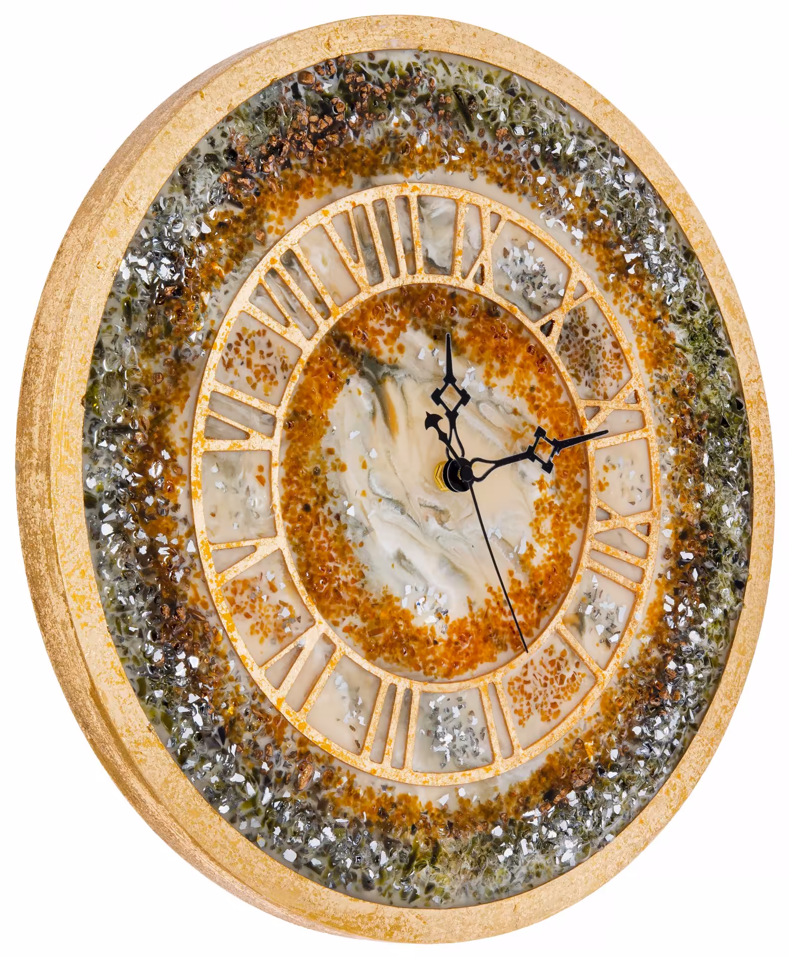 Часы настенные "Золотые пески", авторская ручная работа в технике Resin Art, глянцевое 3D покрытие, натуральный камень, Россия, 2020 г.