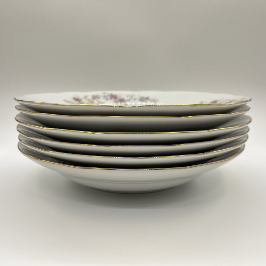 Набор суповых тарелок на 6 персон, украшенных цветочным декором, Катюша Япония