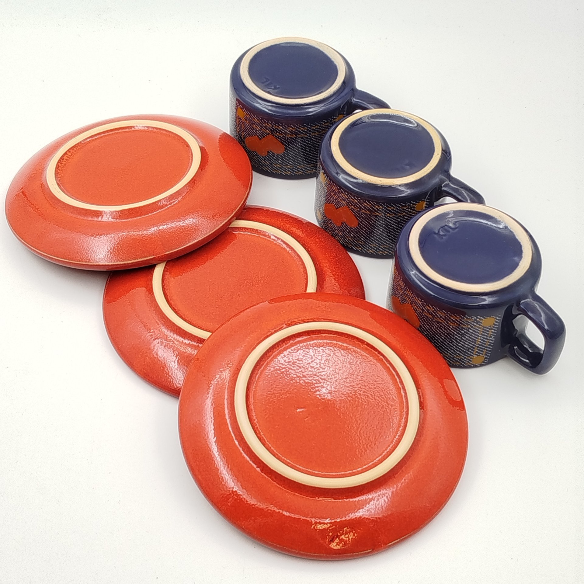 Набор из 3-х кофейных пар с декором в виде сердец, керамика, деколь, KIL, Югославия, 1980-1990 гг.