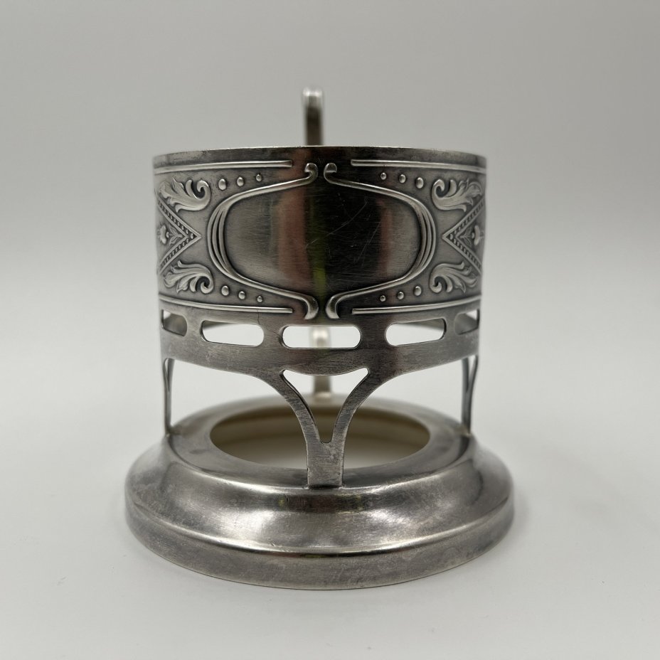 Подстаканник в стиле Модерн, мНЦ (медь-никель-цинк), Киевский завод столовых приборов и посуды им. Дзержинского (ЗiД, ЗиД), СССР, 1950-1962 гг.