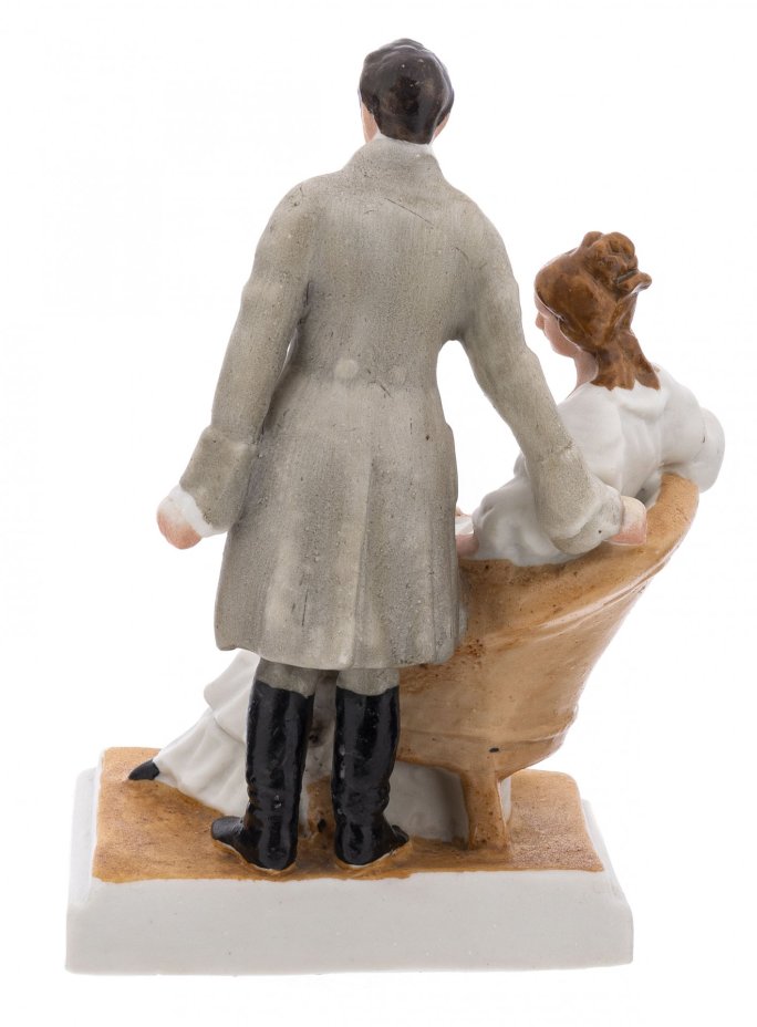 Статуэтка "Онегин и Татьяна", бисквит, роспись, ЗХК "Полонский", СССР, 1950-1960 гг., Полонский завод художественной керамики (Полонное ЗХК)