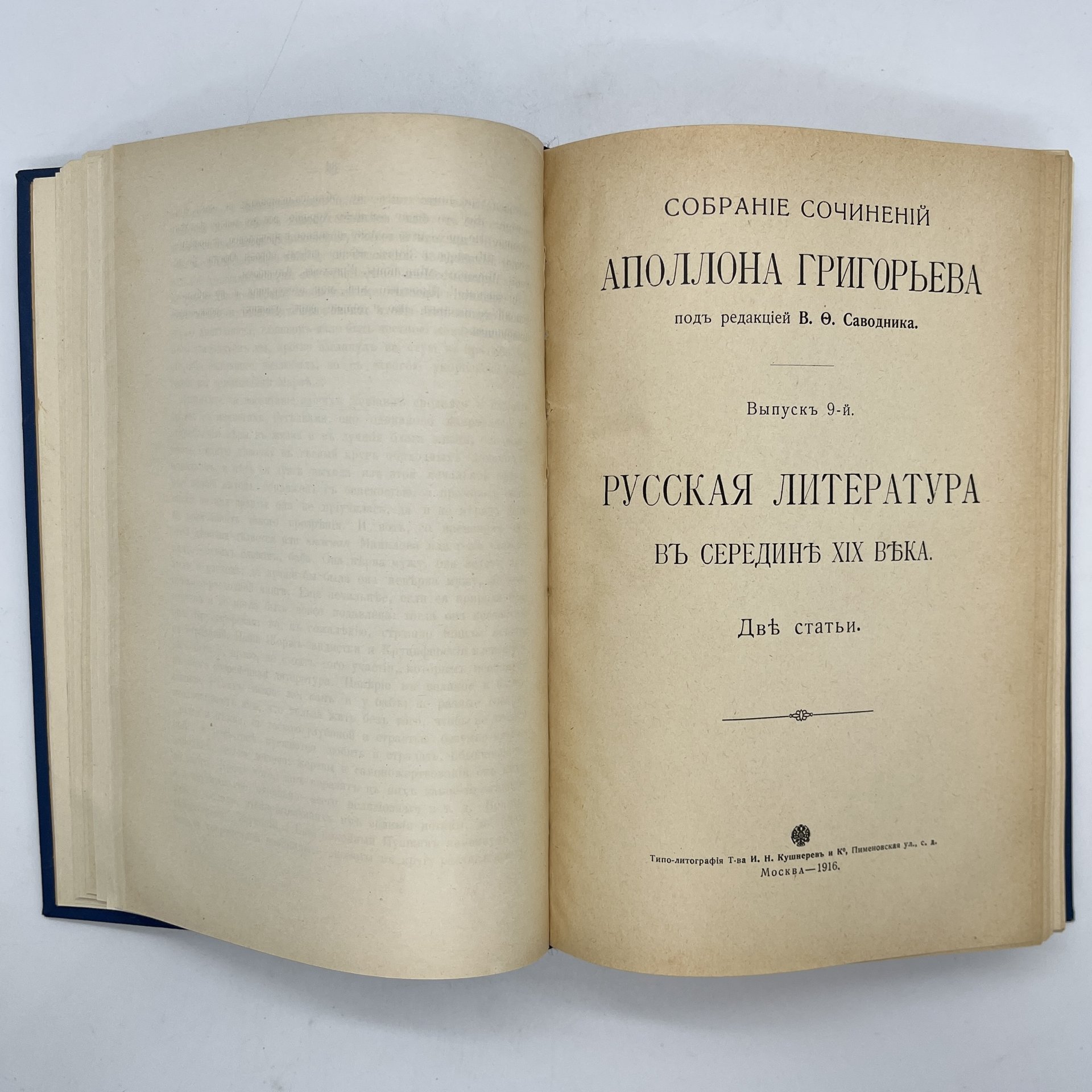 Собрание сочинений Аполлона Григорьева под редакцией В. Ф. Саводника. Выпуск 7,  "Лермонтов и его направление" ("Крайние грани развития отрицательного взгляда"), Типо-литография товарищества «И.Н. Кушнерев и Ко»