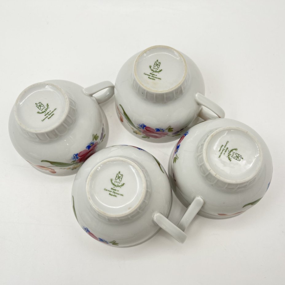 Сервиз чайно-кофейный "Мейсенский букет" на 4 персоны (17 предметов), фарфор, деколь, золочение, Graf Von Henneberg Porzellan, 1777 Jlmenau, ГДР, 1977-1990 гг.