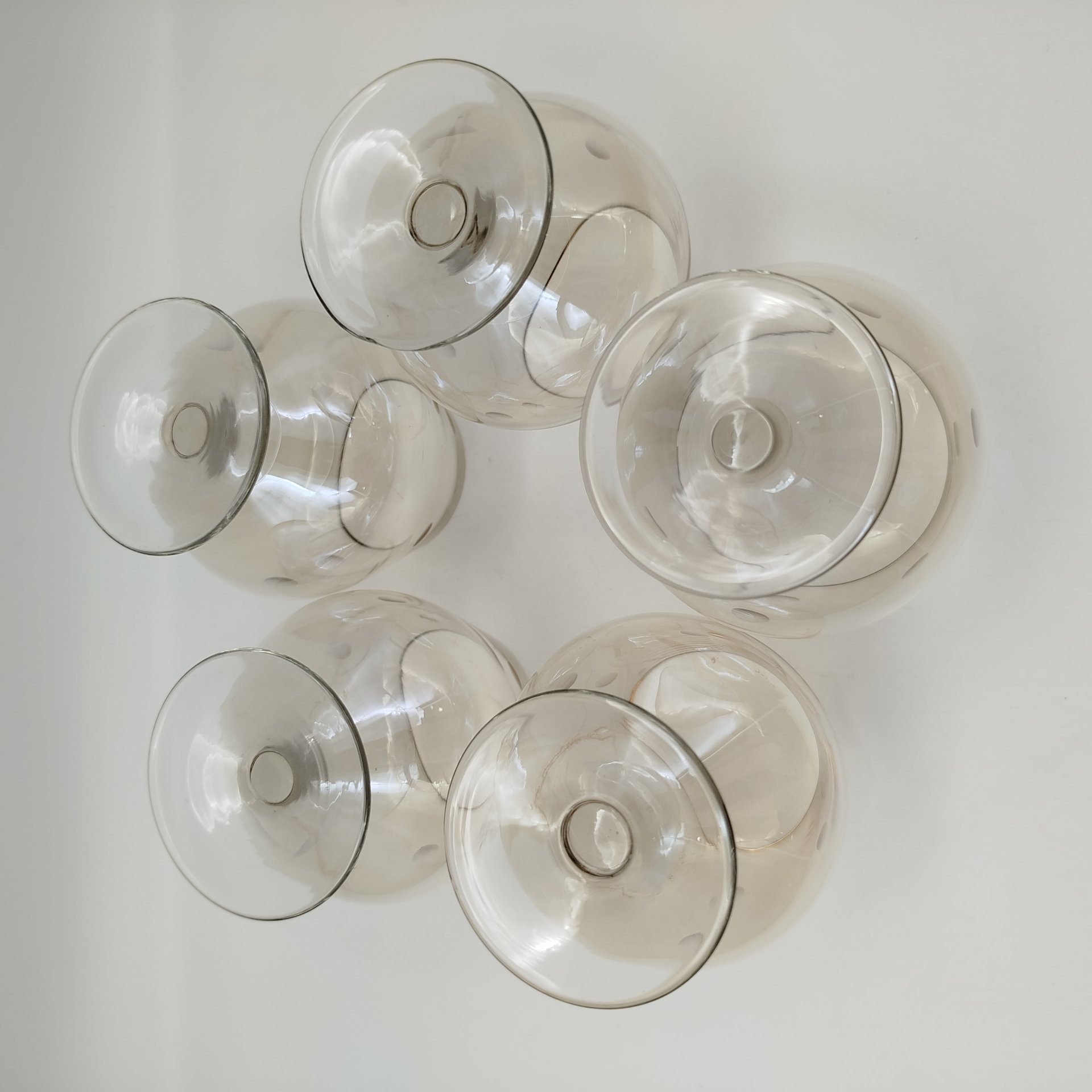 Набор коньячных бокалов на 5 персон, стекло, люстр, резьба, СССР, 1970-1990 гг.