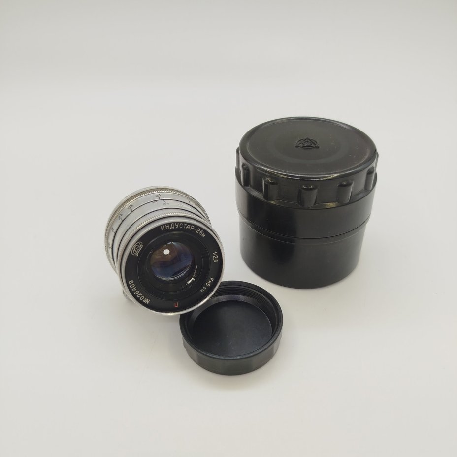 Фотообъeктив Индустaр-26M П 2,8/50 М39 в футляре, металл, стекло, пластик, Харьковский машиностроительный завод им. Дзержинского (ФЭД), СССР, 1955-1970 гг.