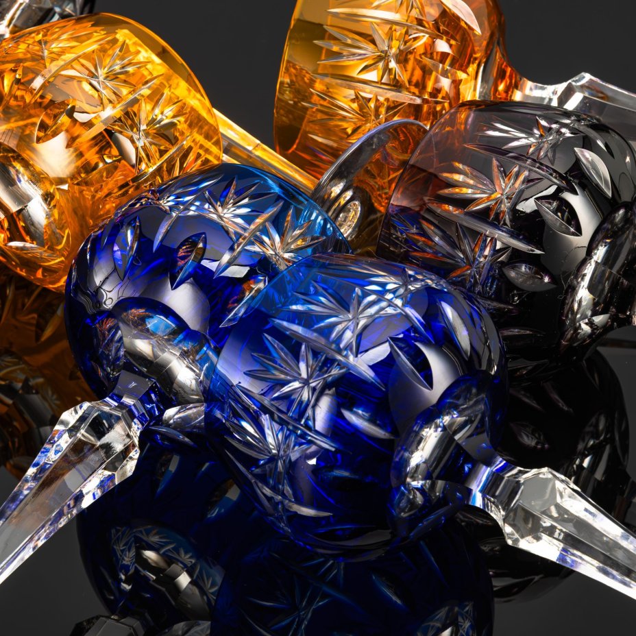 Набор бокалов для вина на 6 персон, украшенных резным орнаментом, хрусталь, алмазная грань, Echt Bleikristall, Германия, 1970-1990 гг.