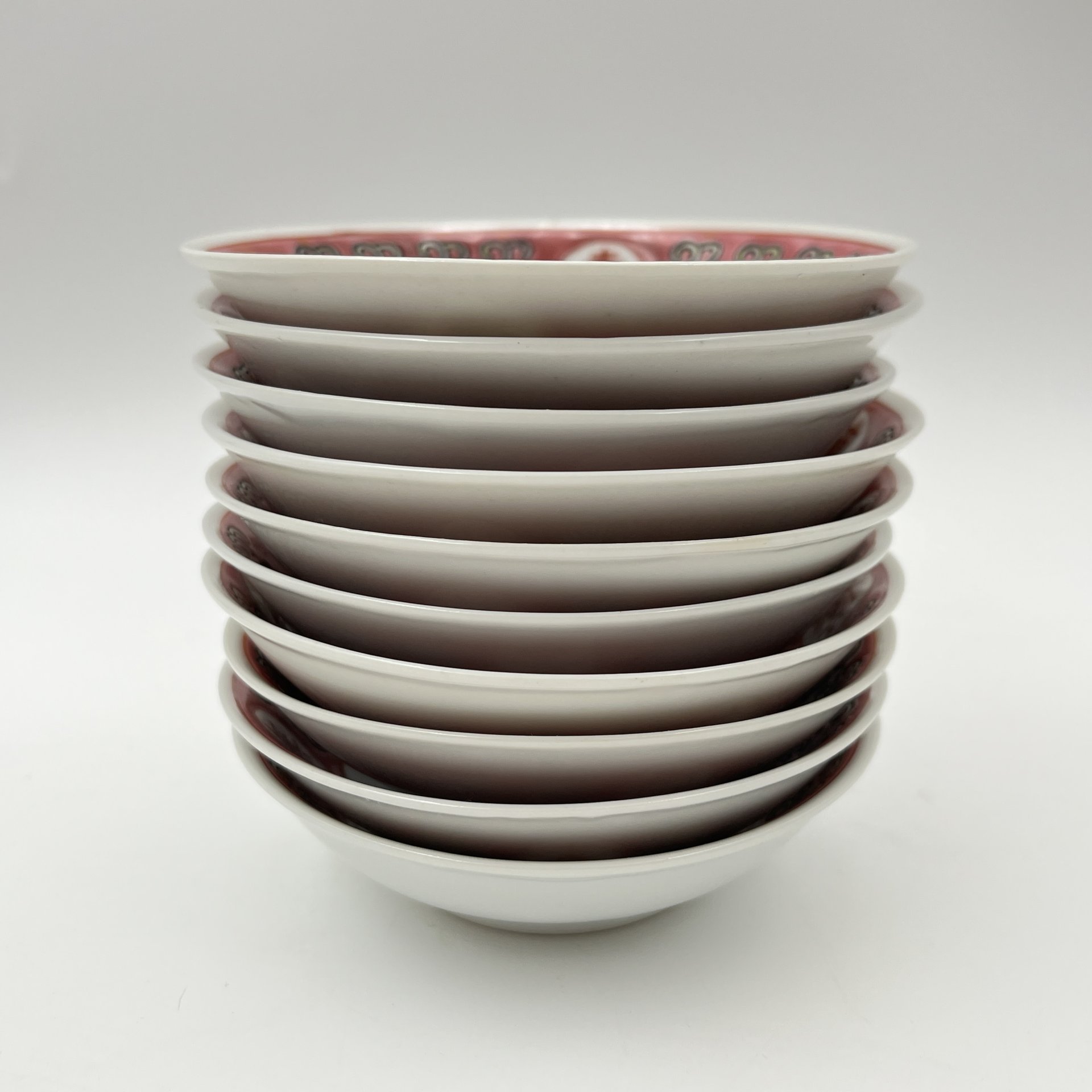 Набор из 10-ти пиал, украшенных иероглифами ("тысячи лет Вам без конца"), фарфор, роспись, Китай, 1960-1980 гг.