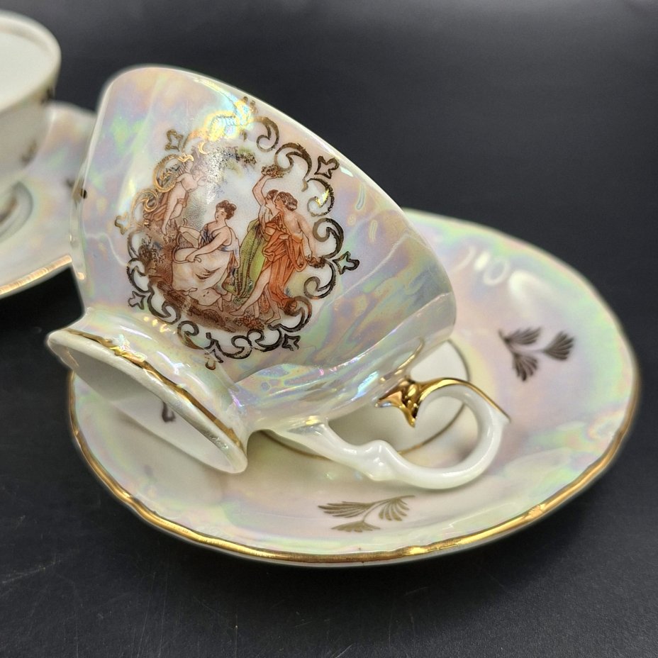 Набор из двух кофейных пар "Мадонна", фарфор, люстр, деколь, золочение, Kahla, ГДР, 1960-1990 гг.