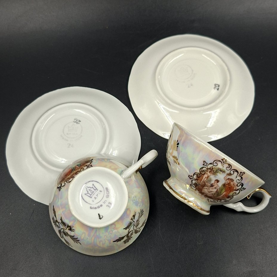 Набор из двух кофейных пар "Мадонна", фарфор, люстр, деколь, золочение, Kahla, ГДР, 1960-1990 гг.