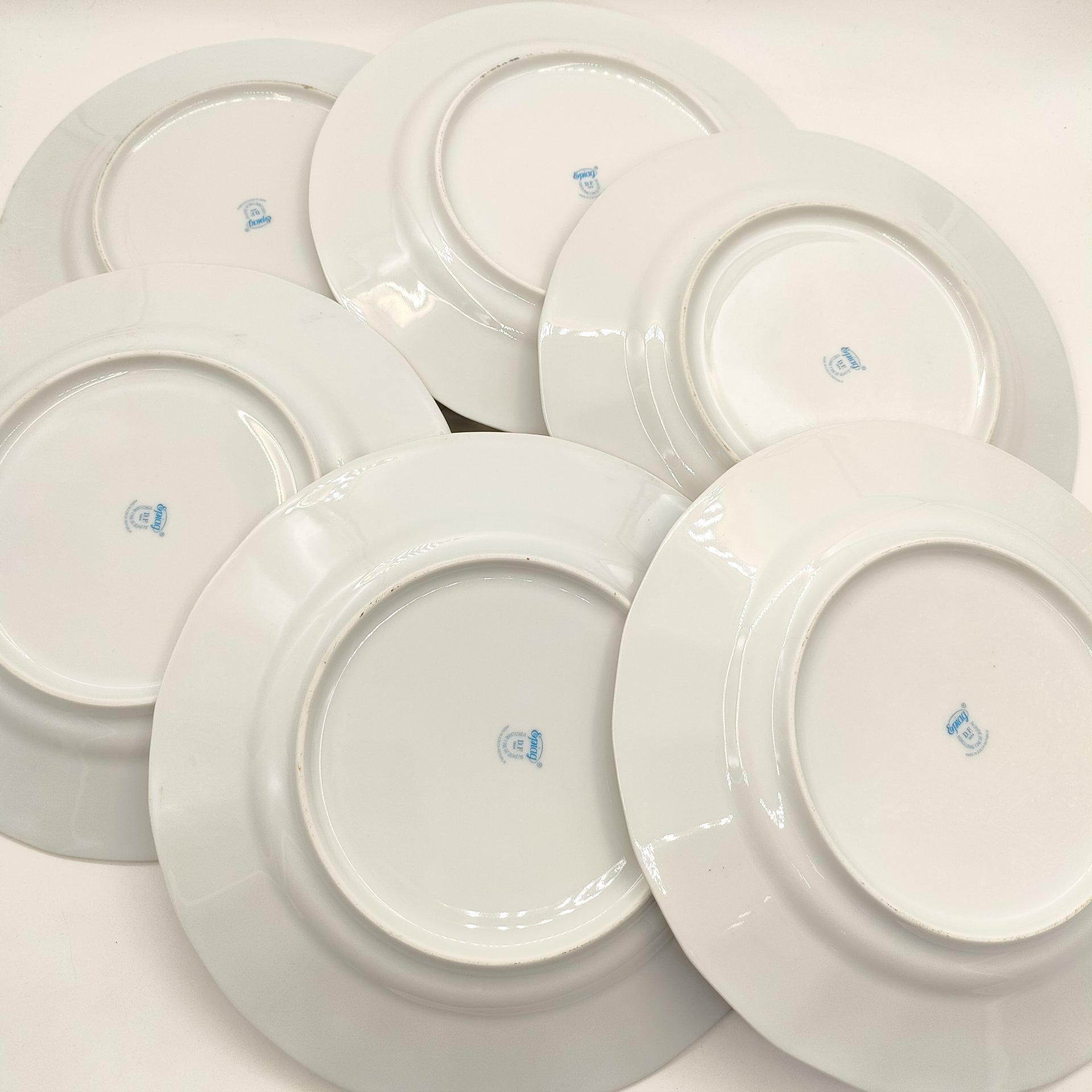 Набор из 6-ти обеденных тарелок с декором в виде фруктов и ягод, фарфор, деколь, золочение, Epiag D. F., Чехия, 1990-2015 гг.