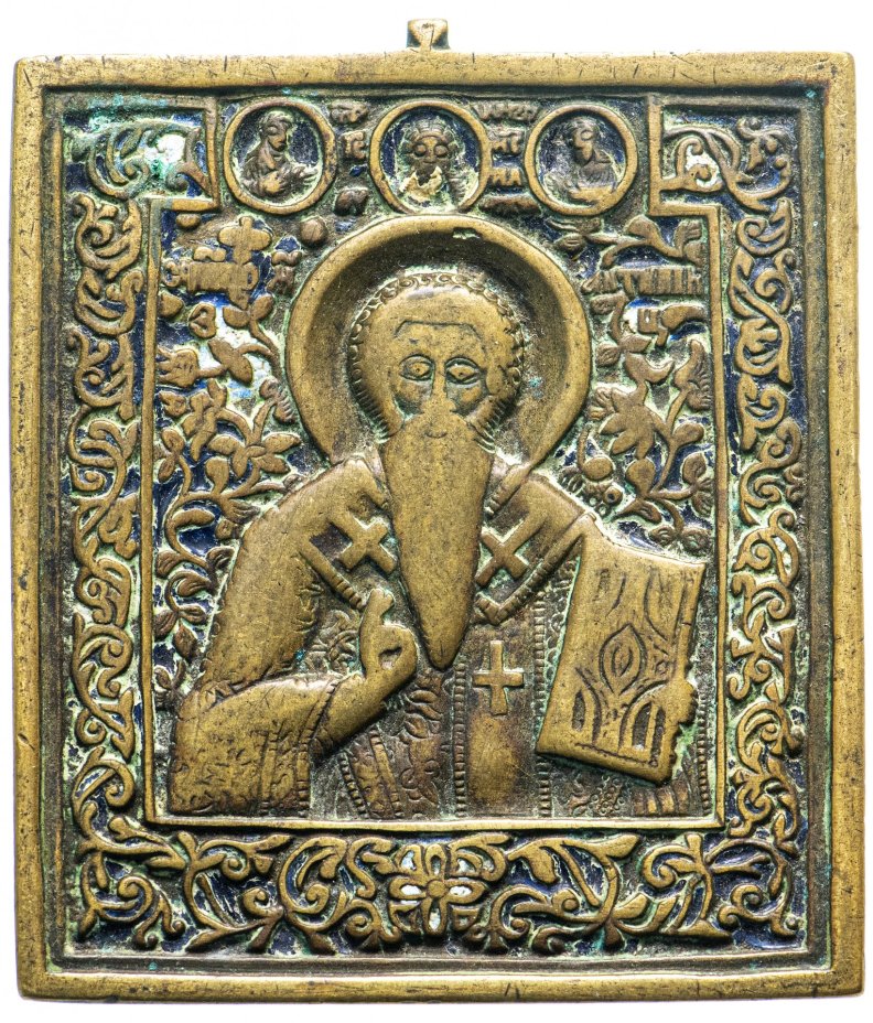 Икона "Священномученик Антипа" (Епископ Пергамский), бронза, литье, эмали, Российская Империя, 1850-1890 гг.