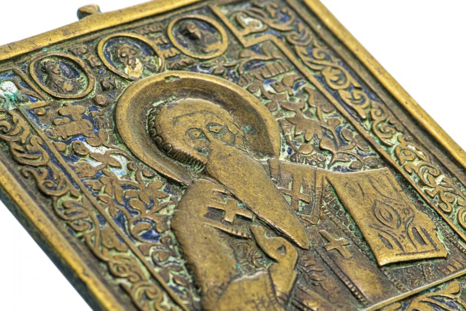 Икона "Священномученик Антипа" (Епископ Пергамский), бронза, литье, эмали, Российская Империя, 1850-1890 гг.