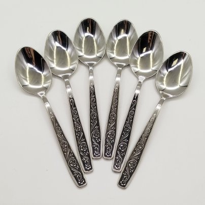 Набор из 6-ти чайных ложек с цветочным декором, нержавеющая сталь, Павловский завод художественных металлоизделий им. С.М. Кирова, СССР